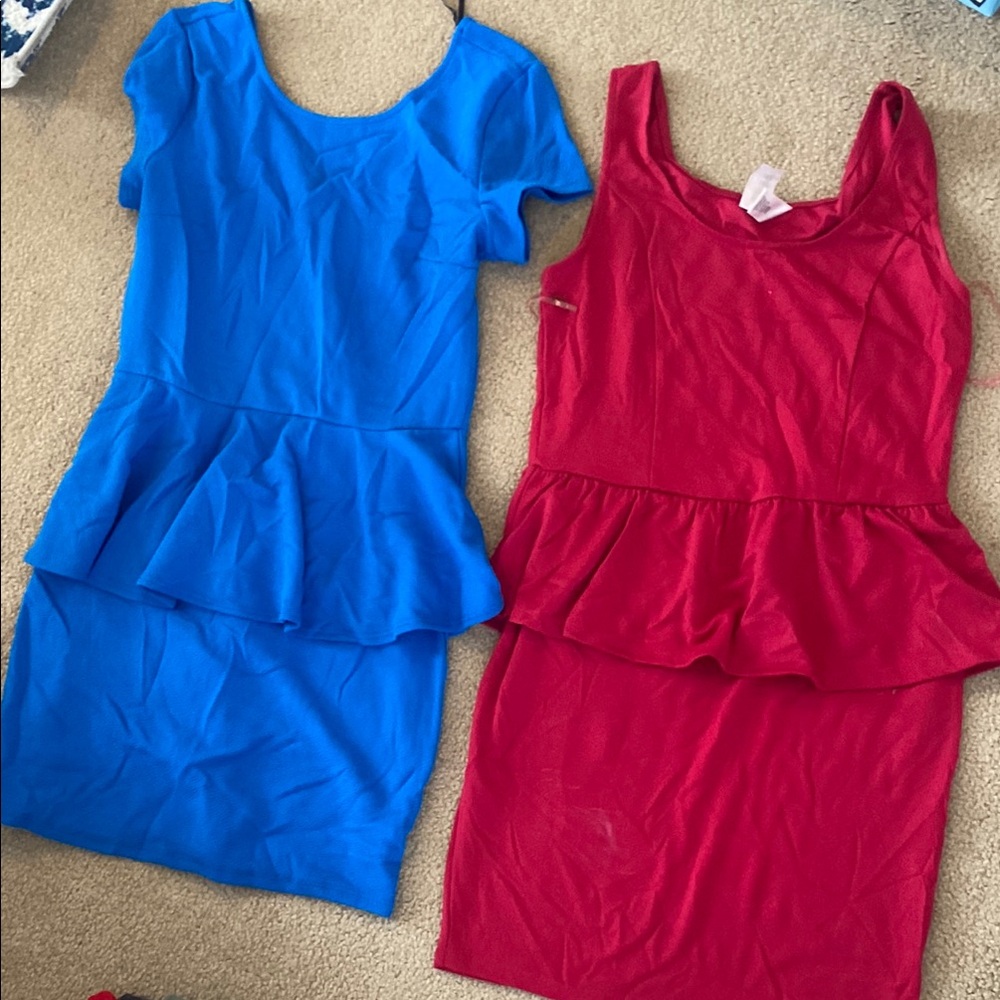 Blue and Red Peplum Dresses